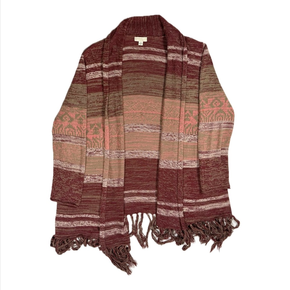 Forever 21 orange red Southwest Aztec fringed shawl cardigan sweater womens 3X